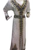 White Embroidered Georgette Islamic Kaftans With Zari & Stone Work