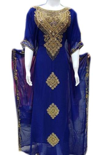 Royal Blue Embroidered Georgette Islamic Kaftans With Zari & Stone Work