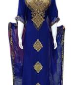 Royal Blue Embroidered Georgette Islamic Kaftans With Zari & Stone Work