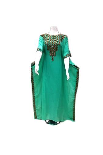 Pista Embroidered Georgette Islamic Kaftans With Zari & Stone Work