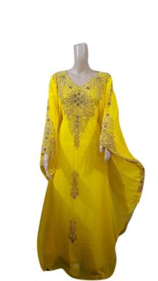 Yellow Embroidered Georgette Islamic Kaftans With Zari & Stone Work 1