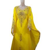 Yellow Embroidered Georgette Islamic Kaftans With Zari & Stone Work