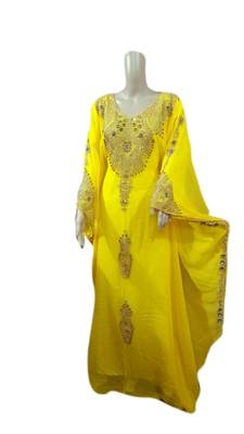 Yellow Embroidered Georgette Islamic Kaftans With Zari & Stone Work 2
