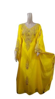 Yellow Embroidered Georgette Islamic Kaftans With Zari & Stone Work 1