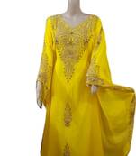 Yellow Embroidered Georgette Islamic Kaftans With Zari & Stone Work
