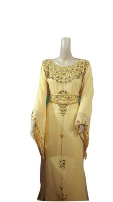Beige Embroidered Georgette Islamic Kaftans With Zari & Stone Work 1