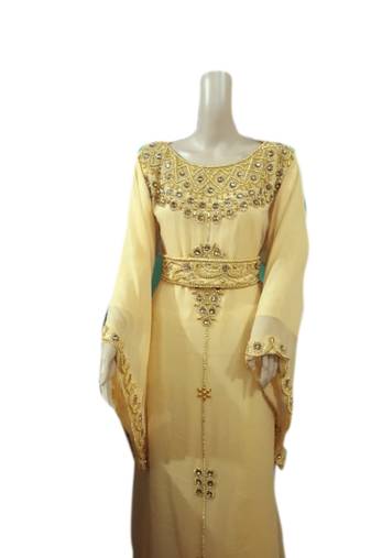 Beige Embroidered Georgette Islamic Kaftans With Zari & Stone Work