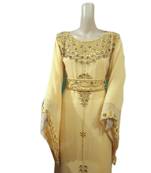 Beige Embroidered Georgette Islamic Kaftans With Zari & Stone Work