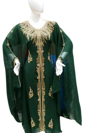 Green Embroidered Georgette Islamic Kaftans With Zari & Stone Work