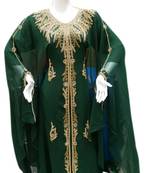 Green Embroidered Georgette Islamic Kaftans With Zari & Stone Work