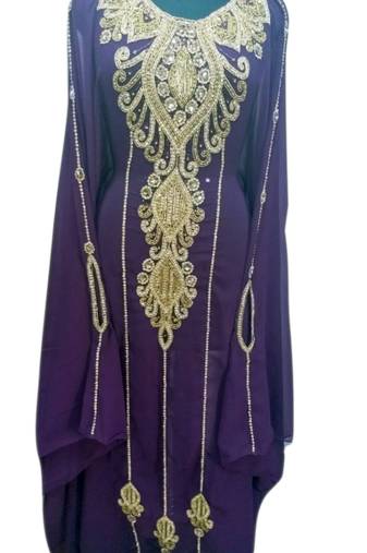 Magenta Embroidered Georgette Islamic Kaftans With Zari & Stone Work