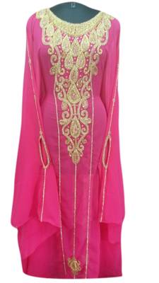 Pink Embroidered Georgette Islamic Kaftans With Zari & Stone Work 1