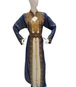 Inner Cream Jacket Navy Blue Embroidered Georgette Islamic Kaftans With Zari & Stone Work