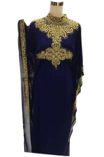 Blue Embroidered Georgette Islamic Kaftans With Zari & Stone Work