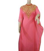 Tomato Embroidered Georgette Islamic Kaftans With Zari & Stone Work