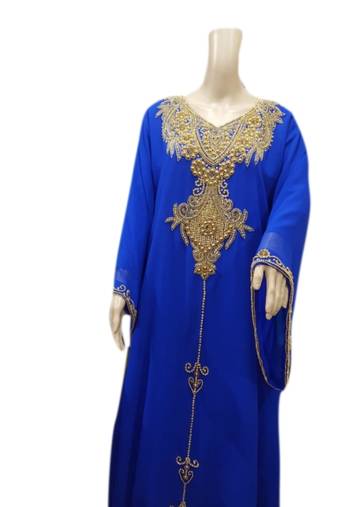 Royal Blue Embroidered Georgette Islamic Kaftans With Zari & Stone Work