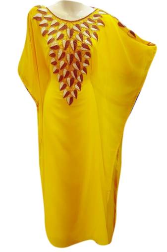 Yellow Embroidered Georgette Islamic Kaftans With Zari & Stone Work