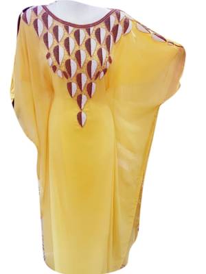 Yellow Embroidered Georgette Islamic Kaftans With Zari & Stone Work 1