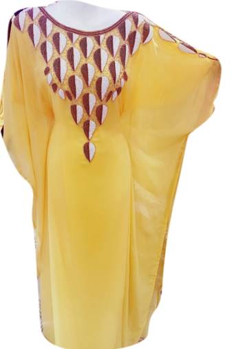 Yellow Embroidered Georgette Islamic Kaftans With Zari & Stone Work