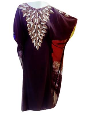 Magenta Embroidered Georgette Islamic Kaftans With Zari & Stone Work 1