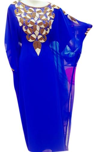 Royal Blue Embroidered Georgette Islamic Kaftans With Zari & Stone Work