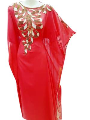 Red Embroidered Georgette Islamic Kaftans With Zari & Stone Work 1