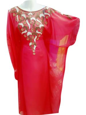 Red Embroidered Georgette Islamic Kaftans With Zari & Stone Work 1