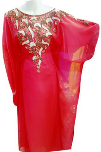 Red Embroidered Georgette Islamic Kaftans With Zari & Stone Work