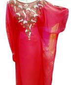Red Embroidered Georgette Islamic Kaftans With Zari & Stone Work