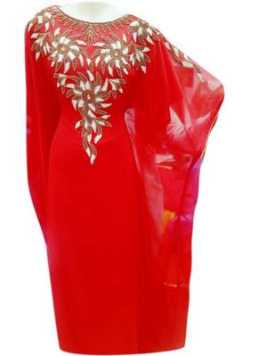 Red Embroidered Georgette Islamic Kaftans With Zari & Stone Work 1