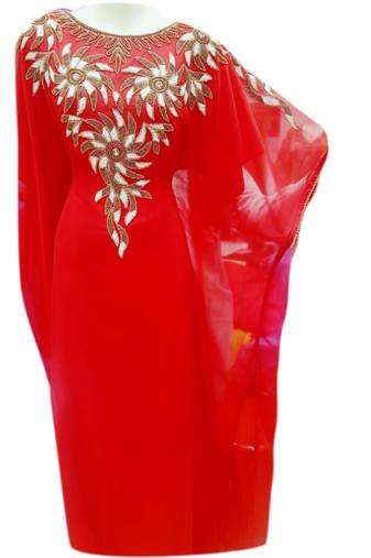 Red Embroidered Georgette Islamic Kaftans With Zari & Stone Work