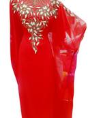 Red Embroidered Georgette Islamic Kaftans With Zari & Stone Work