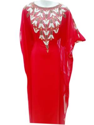 Red Embroidered Georgette Islamic Kaftans With Zari & Stone Work 1