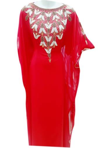 Red Embroidered Georgette Islamic Kaftans With Zari & Stone Work
