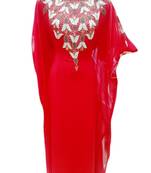 Red Embroidered Georgette Islamic Kaftans With Zari & Stone Work