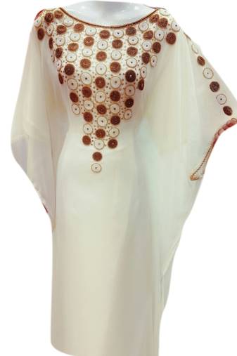 Cream Embroidered Georgette Islamic Kaftans With Zari & Stone Work