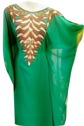 Green Embroidered Georgette Islamic Kaftans With Zari & Stone Work