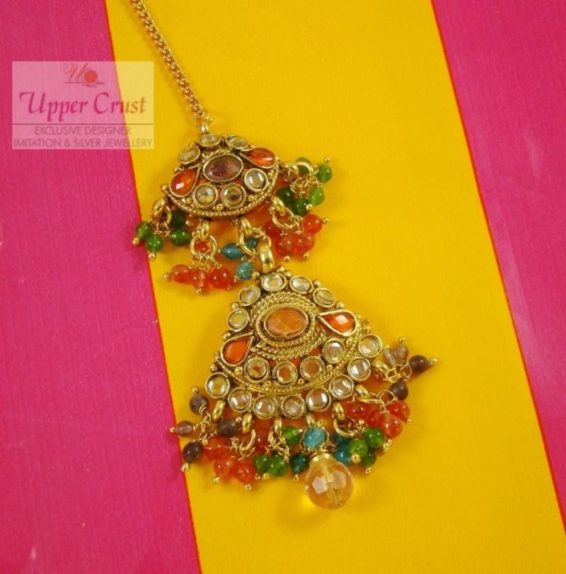Multicoloured Polki bollywood Maang Tikka 