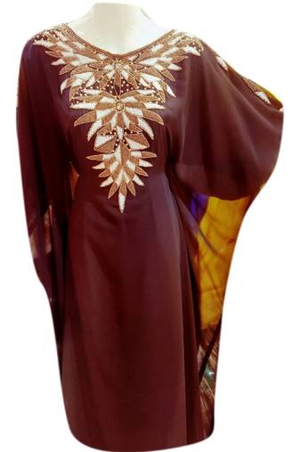 Magenta Embroidered Georgette Islamic Kaftans With Zari & Stone Work