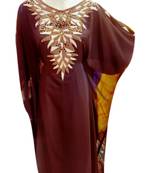 Magenta Embroidered Georgette Islamic Kaftans With Zari & Stone Work