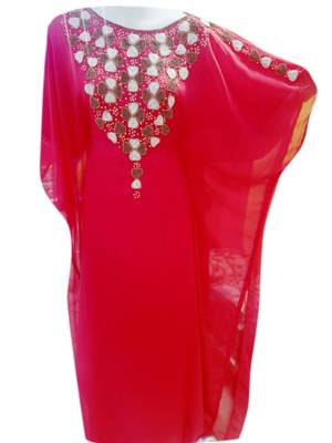 Red Embroidered Georgette Islamic Kaftans With Zari & Stone Work 1