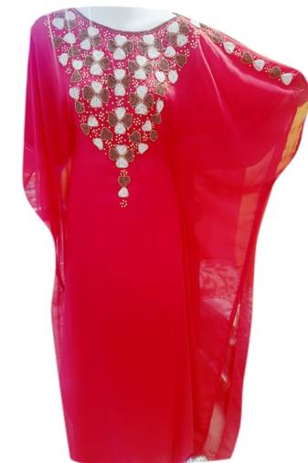 Red Embroidered Georgette Islamic Kaftans With Zari & Stone Work