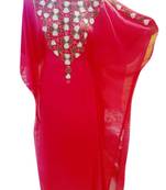 Red Embroidered Georgette Islamic Kaftans With Zari & Stone Work