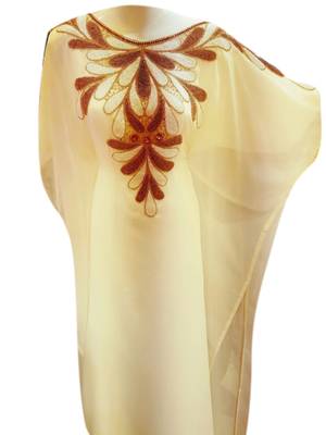 Beige Embroidered Georgette Islamic Kaftans With Zari & Stone Work 1