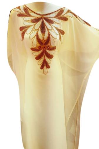 Beige Embroidered Georgette Islamic Kaftans With Zari & Stone Work