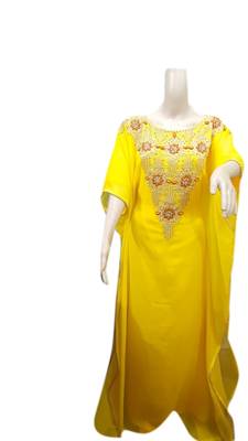 Yellow Embroidered Georgette Islamic Kaftans With Zari & Stone Work 1