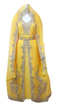 Yellow Embroidered Georgette Islamic Kaftans With Zari & Stone Work 1