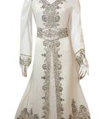 Off White Embroidered Georgette Islamic Kaftans With Zari & Stone Work