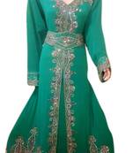 Green Embroidered Georgette Islamic Kaftans With Zari & Stone Work