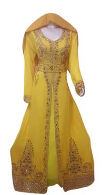Yellow Embroidered Georgette Islamic Kaftans With Zari & Stone Work 1